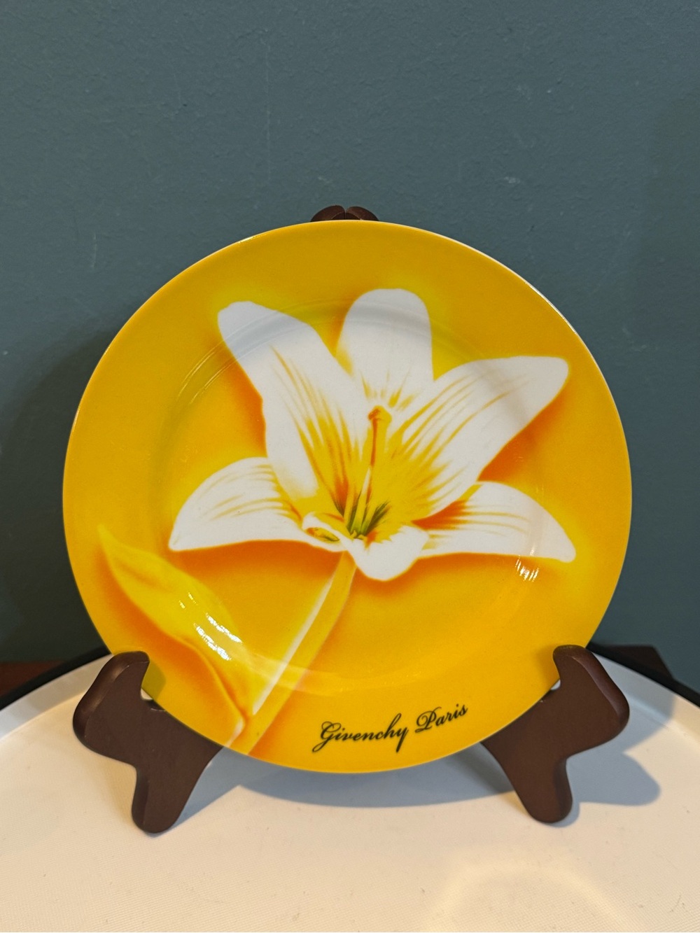 Vintage Givenchy Yellow Floral Salad Plate with White Lily 8”